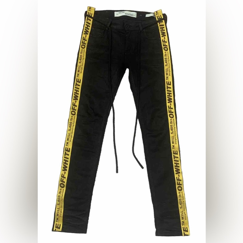 2017 Rare Off White Skinny wax denim Strap Jeans